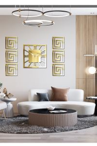 KEMSON Dekoratif Yan Tablolu Duvar Saati Seti Gold Ev Dekorasyonu